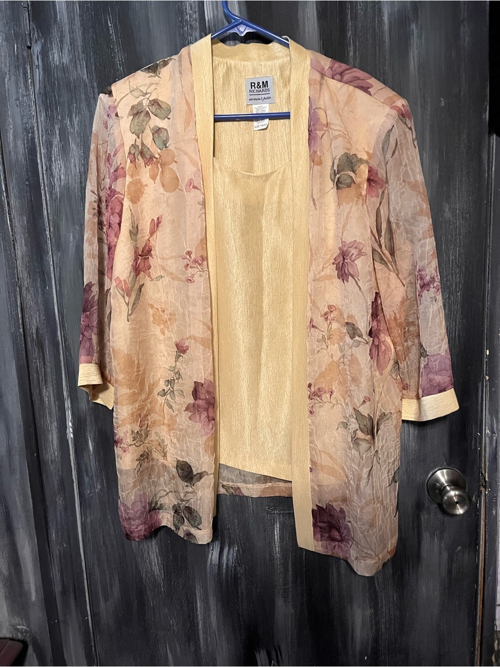 R&M Richards Floral Sheer Jacket in Soft Gold and Mauve size 18
